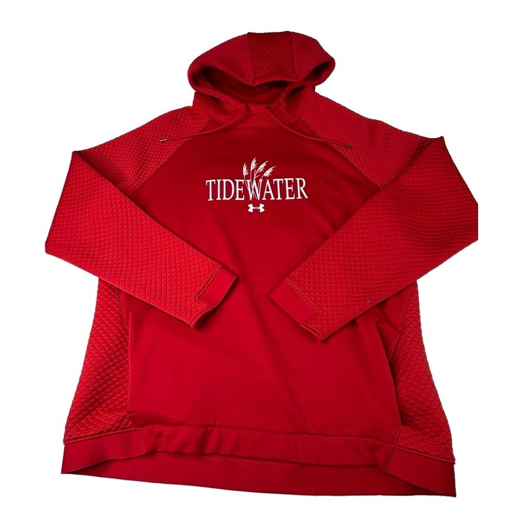 Under Armour Womens Coldgear Hoodie XL Red Quilted Pullover Storm Tidewater - Picture 2 of 8